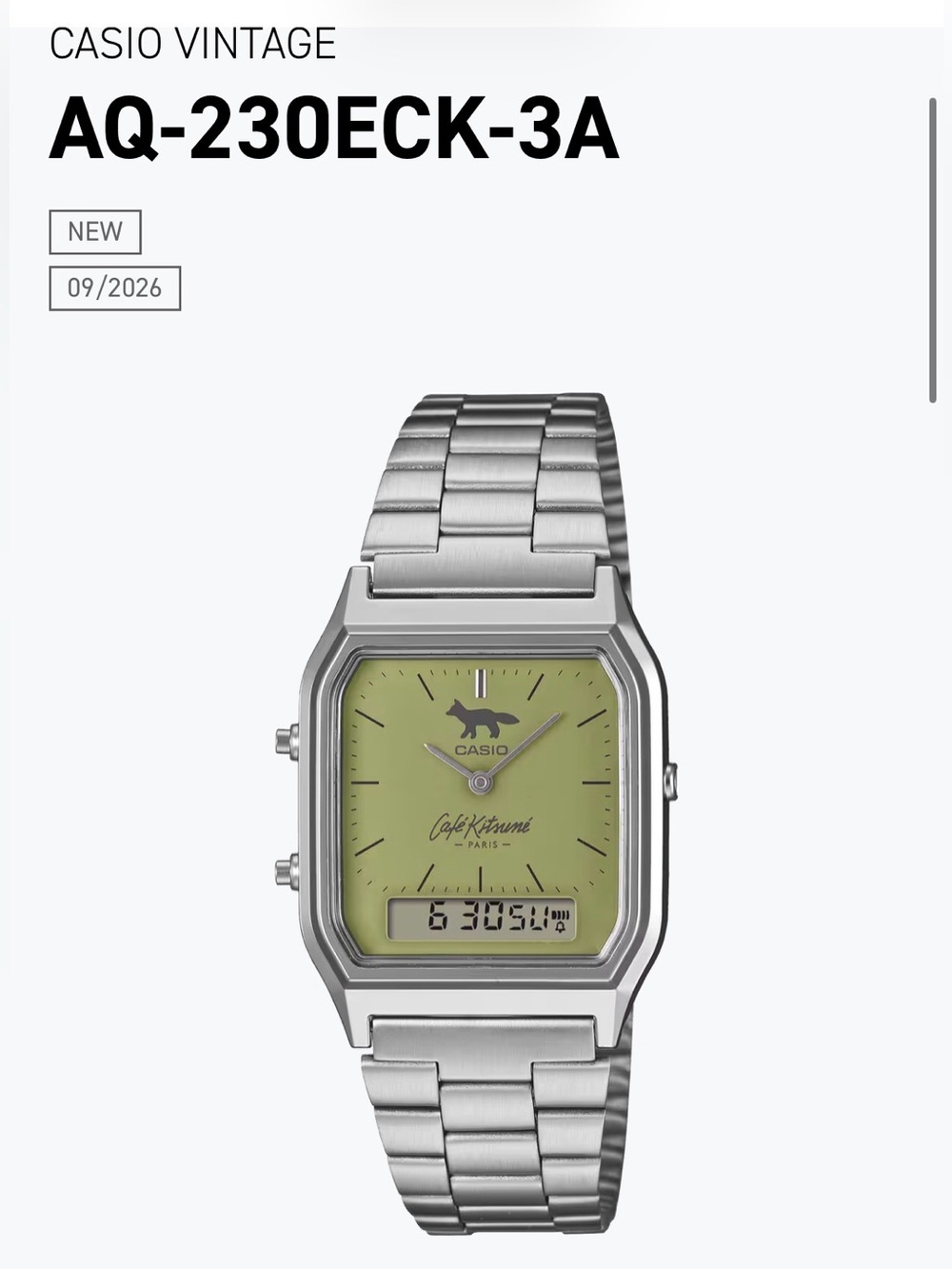 Casio x Maison Kitsune Cafe AQ-230ECK-3A Silver/Matcha - In Hand
